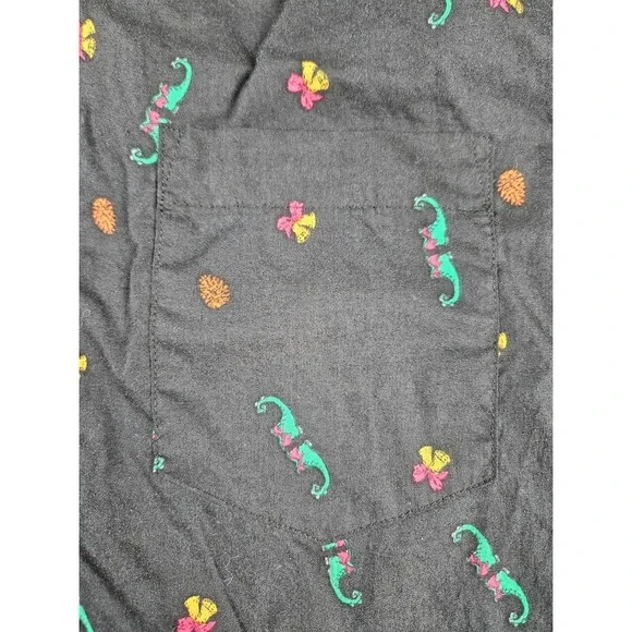 Roebuck Co Shirt Mens Size XL Black Christmas Elf Bells Button Up All Over Print - Picture 2 of 9